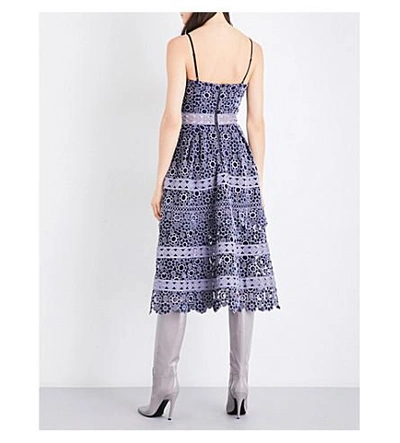 Shop Self-portrait Floral-embroidered Cutout Midi Dress In Grey