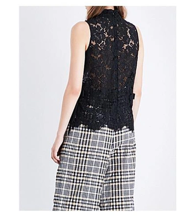 Shop Ganni Duval Sleeveless Floral Lace-embroidered Top In Black