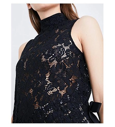 Shop Ganni Duval Sleeveless Floral Lace-embroidered Top In Black