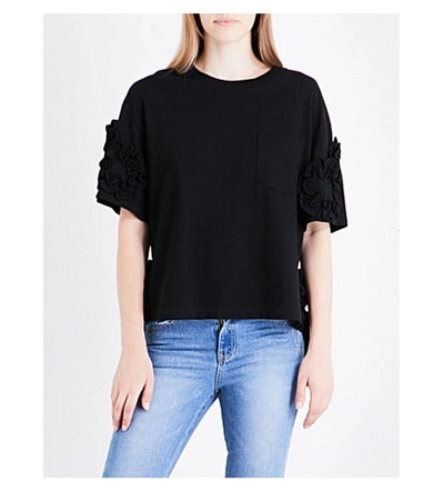 Shop Sjyp Frilled Cotton Top In Black 0090