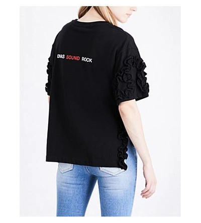 Shop Sjyp Frilled Cotton Top In Black 0090