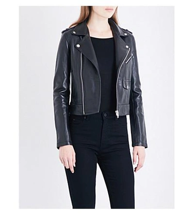 Maje Baltika Leather Biker Jacket In Black 210 | ModeSens