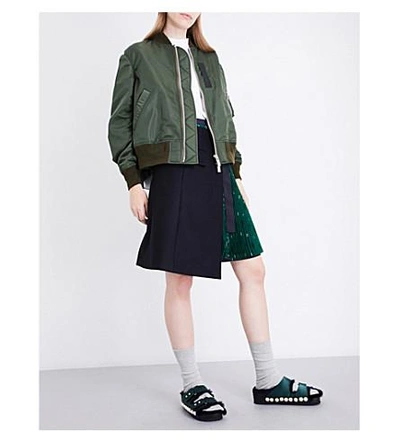 Shop Sacai Ma-1 Satin Jacket In Khaki