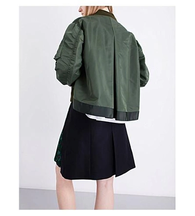 Shop Sacai Ma-1 Satin Jacket In Khaki