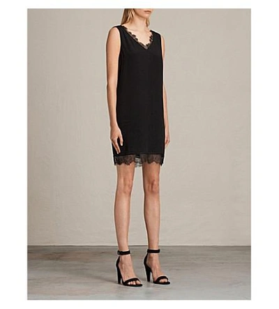 Shop Allsaints Camia Lace Trim Dress In Black