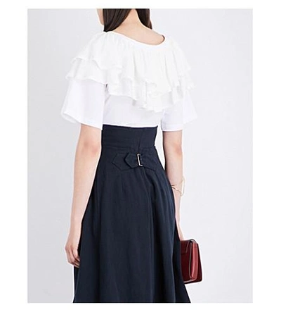 Shop Chloé Ruffled-neck Silk And Cotton Top In White