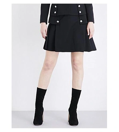 Shop Alexander Mcqueen Military-detail A-line High-rise Wool Skirt In Black