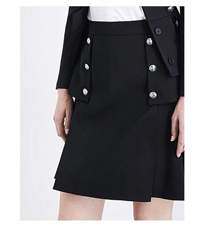 Shop Alexander Mcqueen Military-detail A-line High-rise Wool Skirt In Black
