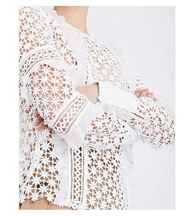 Shop Self-portrait Daisy Guipure-lace And Organza Top In White