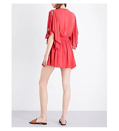 Shop Free People Cora Floral-embroidered Woven Mini Dress In Red