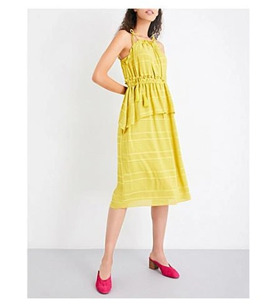 Shop Whistles Textured Ruffle Chiffon Tie Dress In Yellow