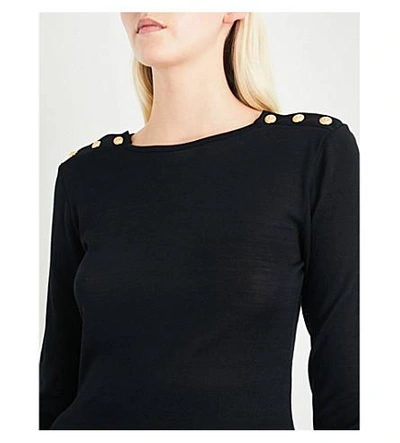 Shop Balmain Button-detail Wool And Silk-blend Sweater In Noir
