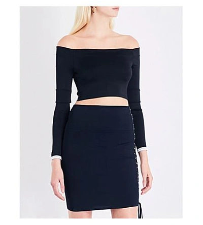 Shop Alexandre Vauthier Off-the-shoulder Stretch-jersey Cropped Top In Black