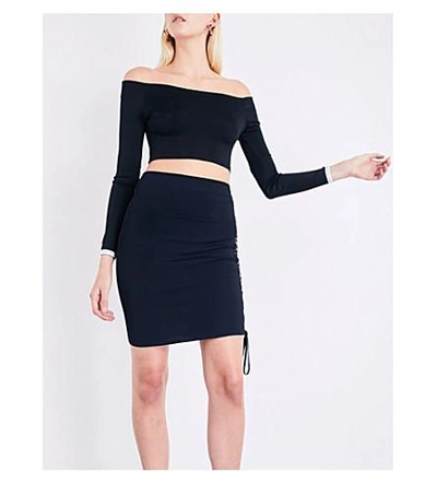 Shop Alexandre Vauthier Off-the-shoulder Stretch-jersey Cropped Top In Black