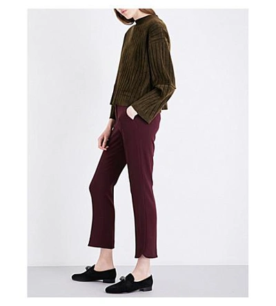 Shop Sportmax Split-hem Straight Mid-rise Crepe Pants In Plum