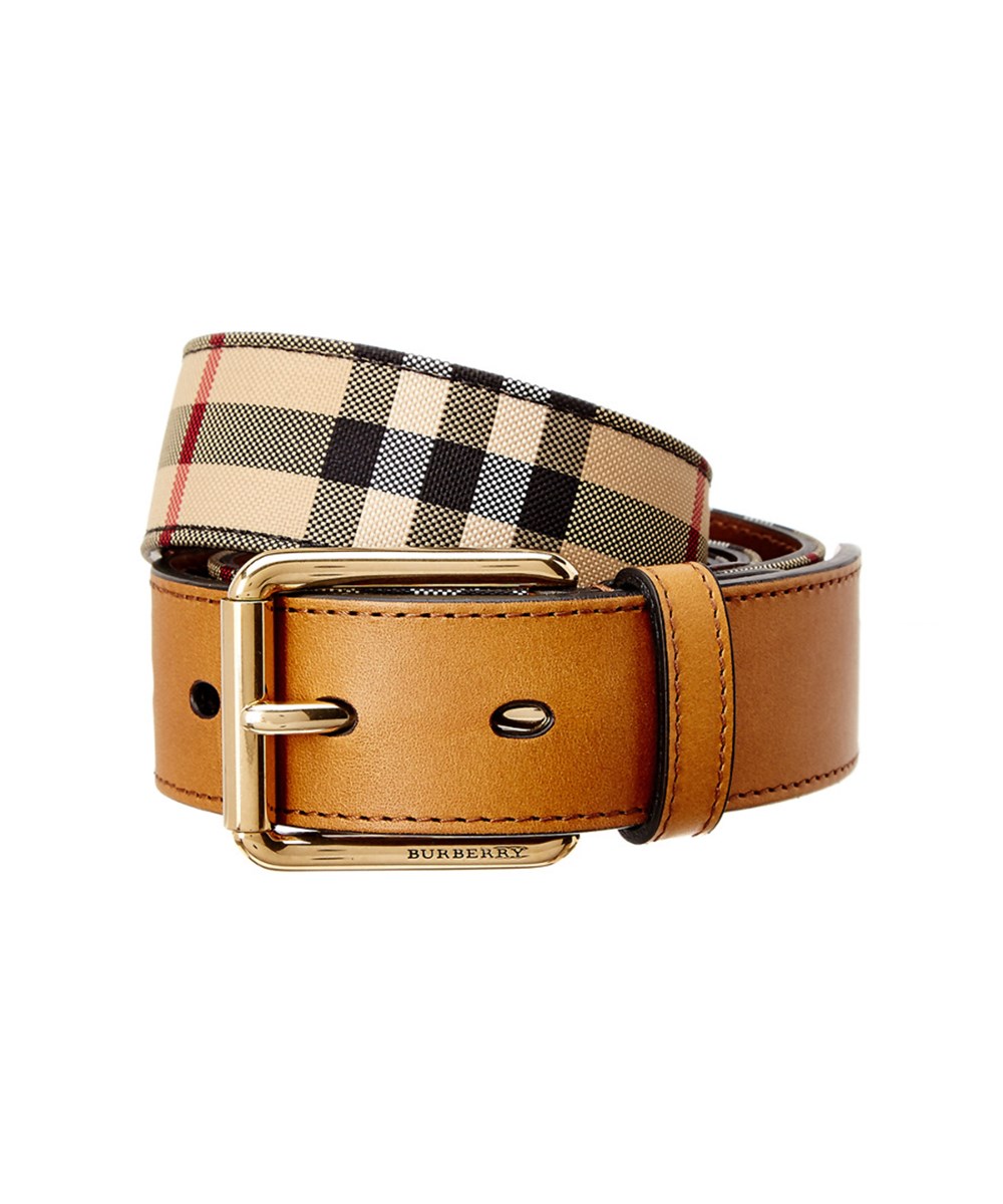 Burberry Horseferry Check & Leather Belt In Tan | ModeSens