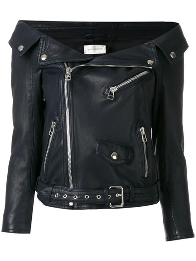 Faith Connexion Off The Shoulder Leather Biker Jacket In 410 Navy
