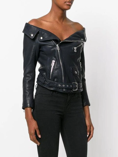 Shop Faith Connexion Off The Shoulder Biker Jacket In 410 Navy