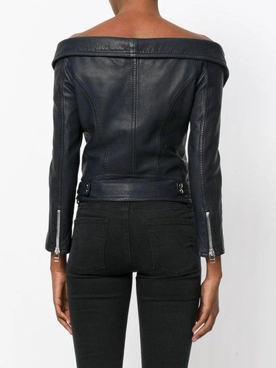 Shop Faith Connexion Off The Shoulder Biker Jacket In 410 Navy