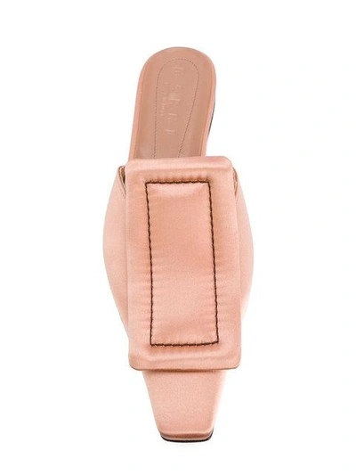 Shop Marni Buckle Detail Satin Mules In Pink
