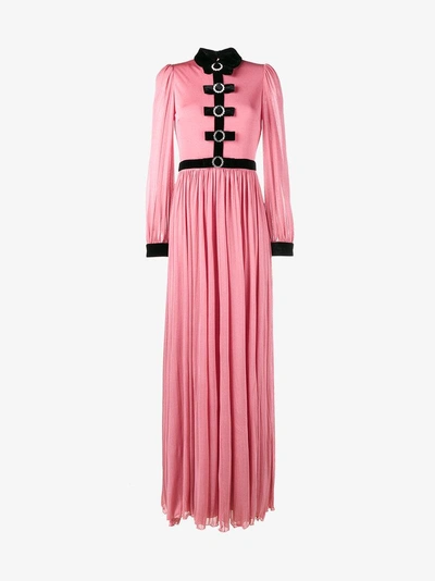 Shop Gucci Velvet Bow Evening Dress In Pink