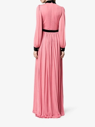 Shop Gucci Velvet Bow Evening Dress In Pink