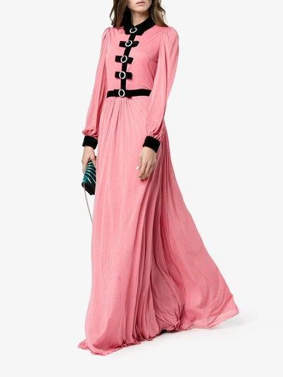 Shop Gucci Velvet Bow Evening Dress In Pink