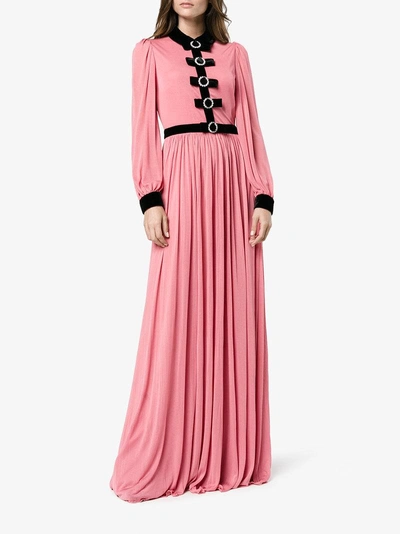 Shop Gucci Velvet Bow Evening Dress In Pink