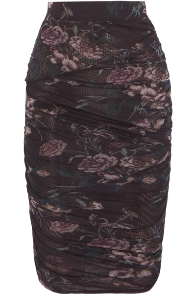 Ganni Ruched Printed Tulle Skirt