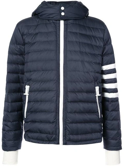 Thom Browne Downfilled Ski Jacket With 4-bar Stripe Sleeve & Detachable Hood In Navy Mini Ripstop In Blue