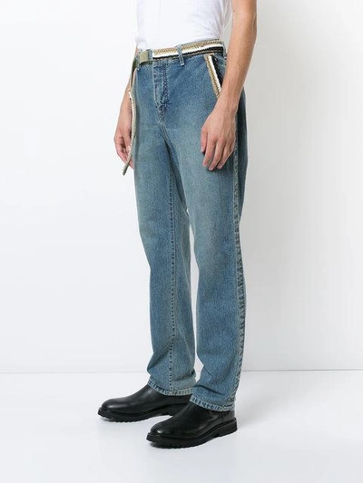 Shop Sacai Belted Wide Leg Jeans In Blue
