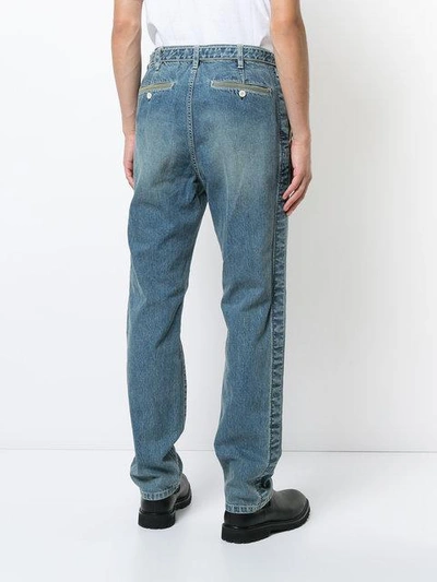 Shop Sacai Belted Wide Leg Jeans In Blue