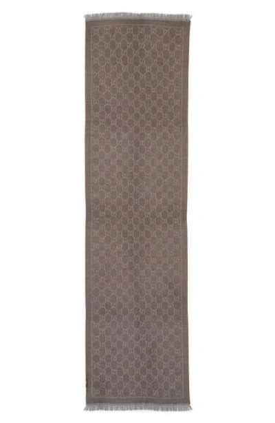Shop Gucci Gg Jacquard Wool Scarf In Taupe/ Light Grey