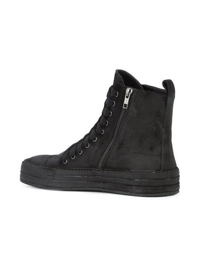 Shop Ann Demeulemeester Layered Lace-up Hi-top Sneakers - Black