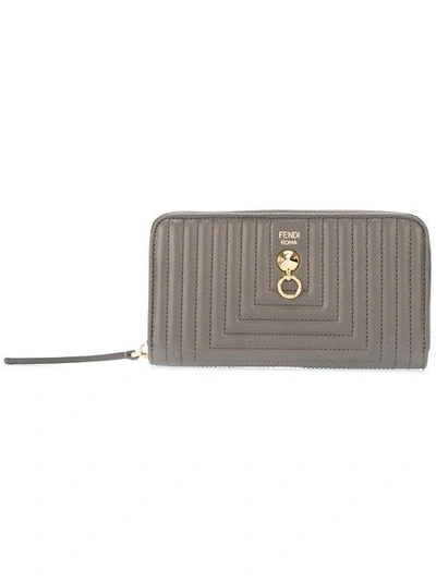 Shop Fendi Quilted Zip-around Wallet - Grey