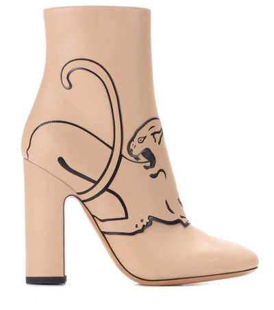 Shop Valentino Leather Ankle Boots In Beige
