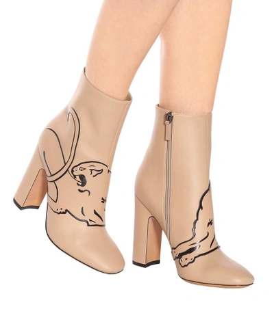 Shop Valentino Leather Ankle Boots In Beige
