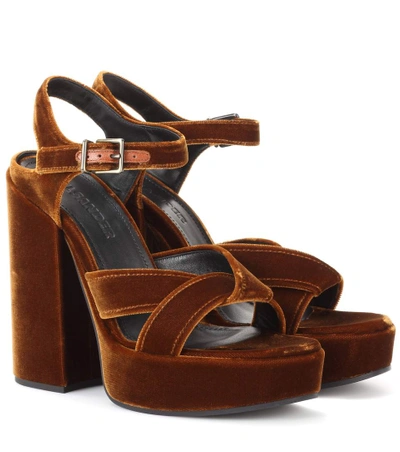 Jil Sander Heel Sandal Brown Velvet In Tobacco