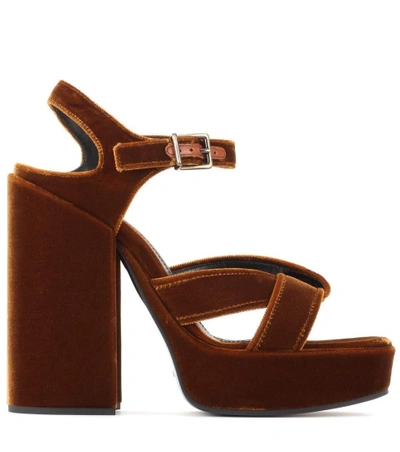 Shop Jil Sander Velvet Plateau Sandals In Brown