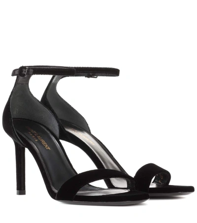 Saint Laurent Amber 85 Velvet Sandals In Black