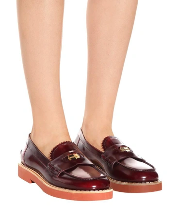 Shop Miu Miu Leather Penny Loafers In Brown