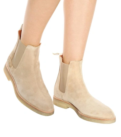 Shop Common Projects Suede Chelsea Ankle Boots In Beige