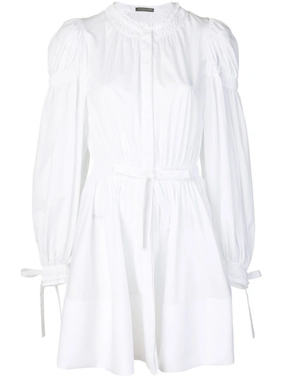 Alexander Mcqueen Gathered Sleeve Dress In White