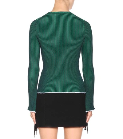 Shop Alexander Wang T Rib-knitted Sweater In Eavy With Emerald Comlo
