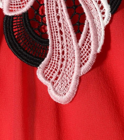Shop Miu Miu Lace-trimmed Silk Top In Red