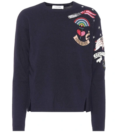 Shop Valentino Beaded Wool And Cashmere Sweater In Eavy