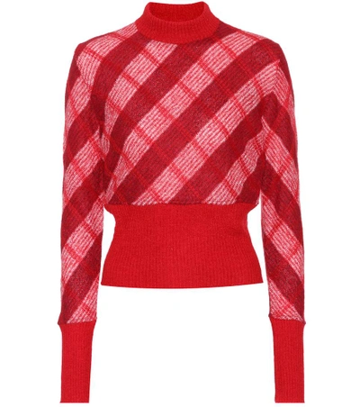 Shop Miu Miu Checked Mohair-blend Sweater In Red