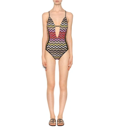 Shop Missoni Striped Swimsuit In Multicoloured