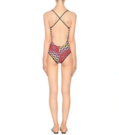 Shop Missoni Striped Swimsuit In Multicoloured