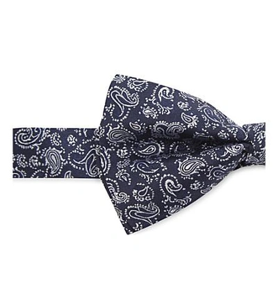 Shop Etro Paisley Print Silk Bow Tie In Blue